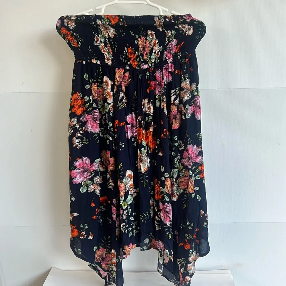 Torrid Crinkle Gauze Floral Dress Navy Plus Size Zero 0 0X 12 L  Skater